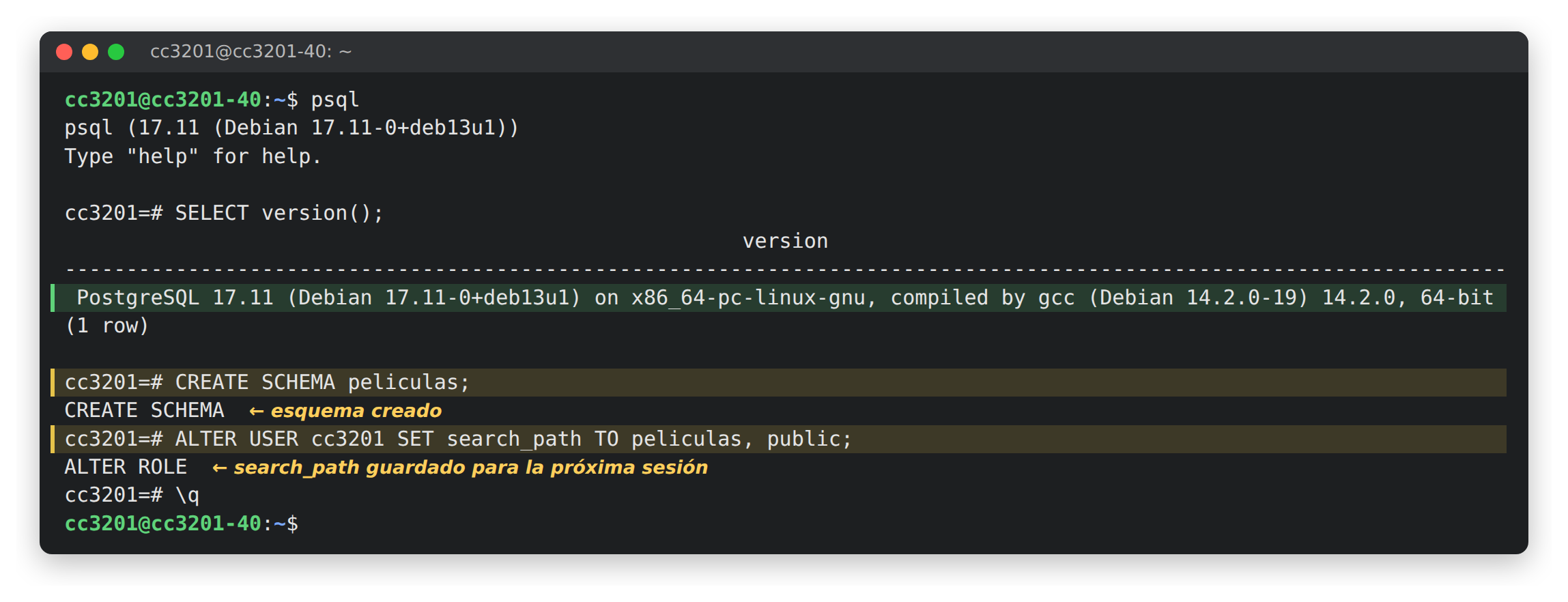 Versión de Postgres, creación del esquema y search_path Versión de Postgres, creación del esquema y search_path